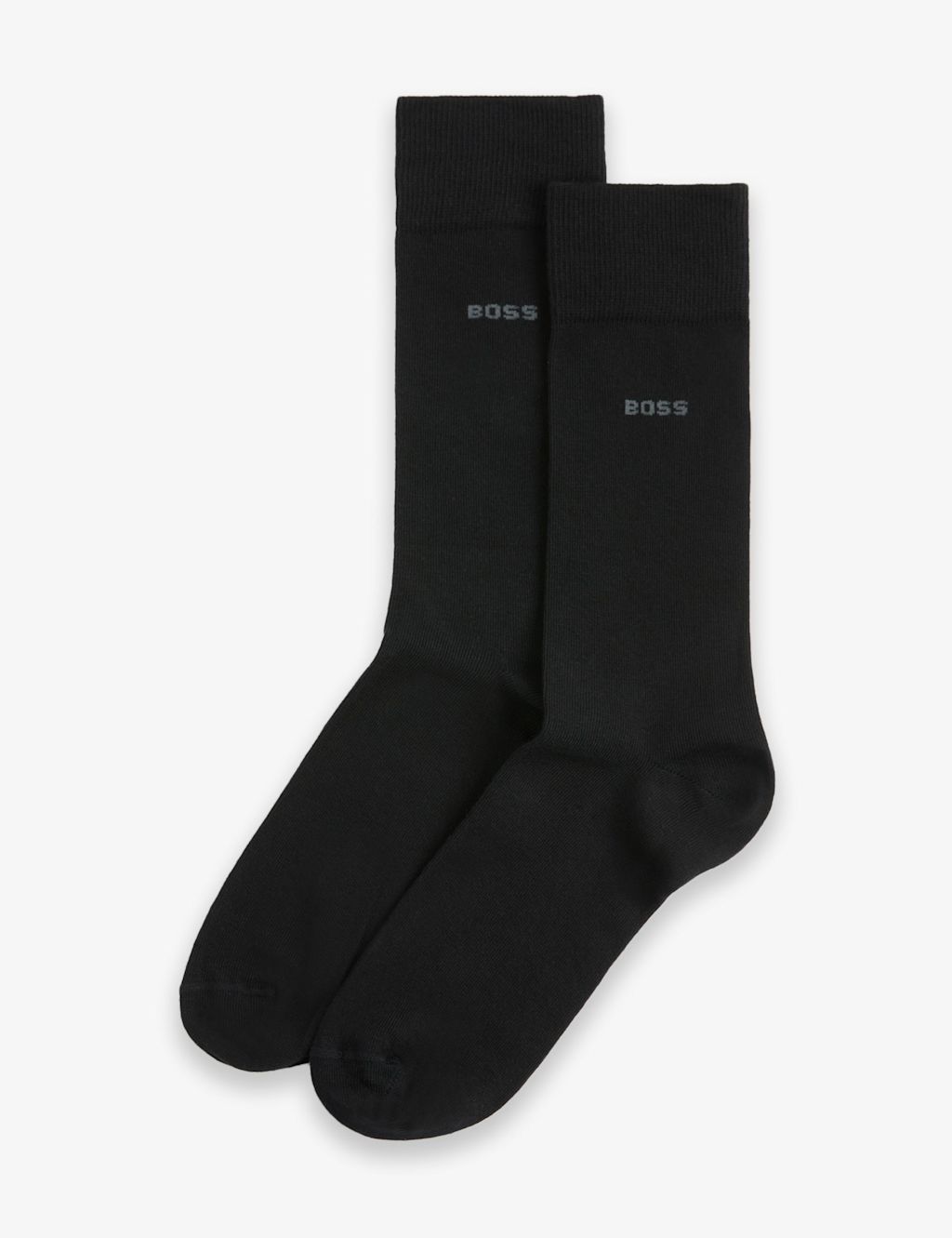 Boss 2 Pack Logo Cotton Rich Socks - 5&frac12; -8 - Black, Black