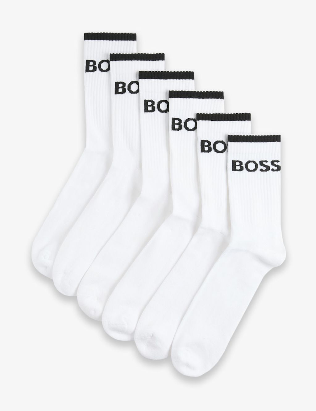 Boss 6 Pack Stripe Cotton Rich Ankle Socks - 9-11 - White, White