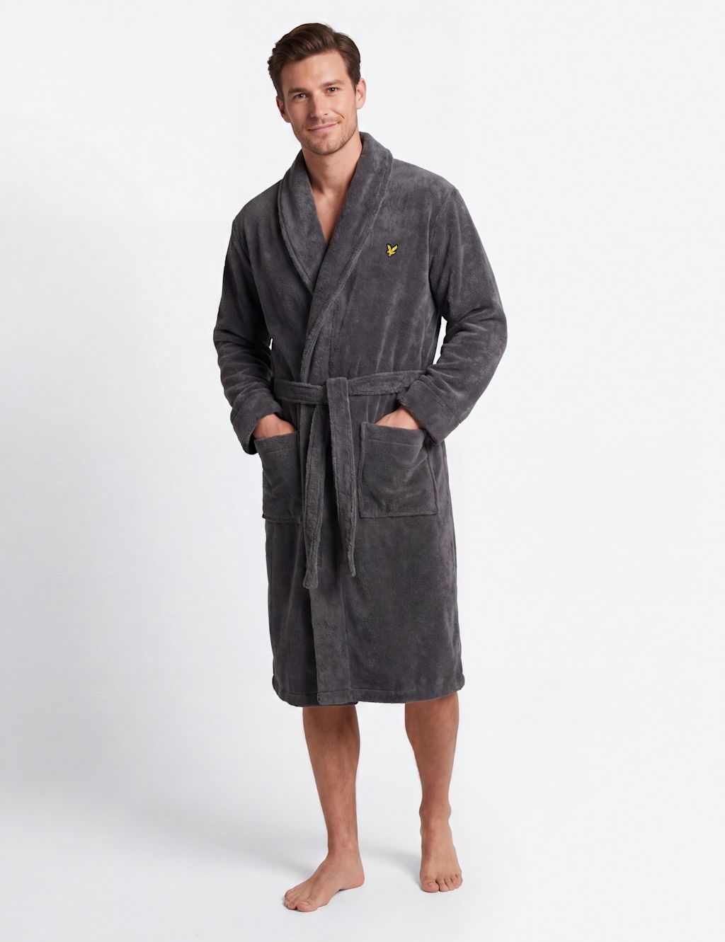 Lyle & Scott Cotton Blend Dressing Gown - 2XL - Dark Grey, Dark Grey