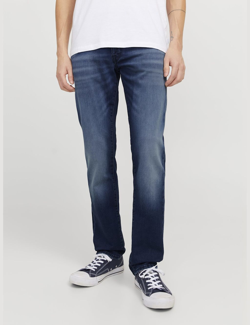 JACK & JONES Tapered Fit Cotton Blend 5 Pocket Jeans - 3432 - Blue, Blue