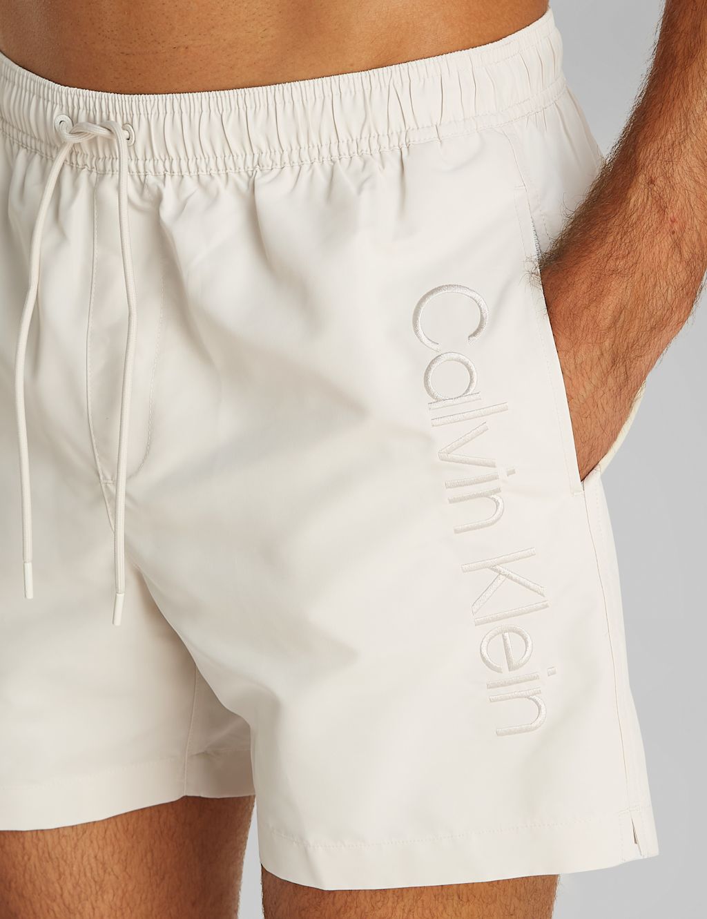Calvin Klein Logo Embroidery Swim Shorts - White, White