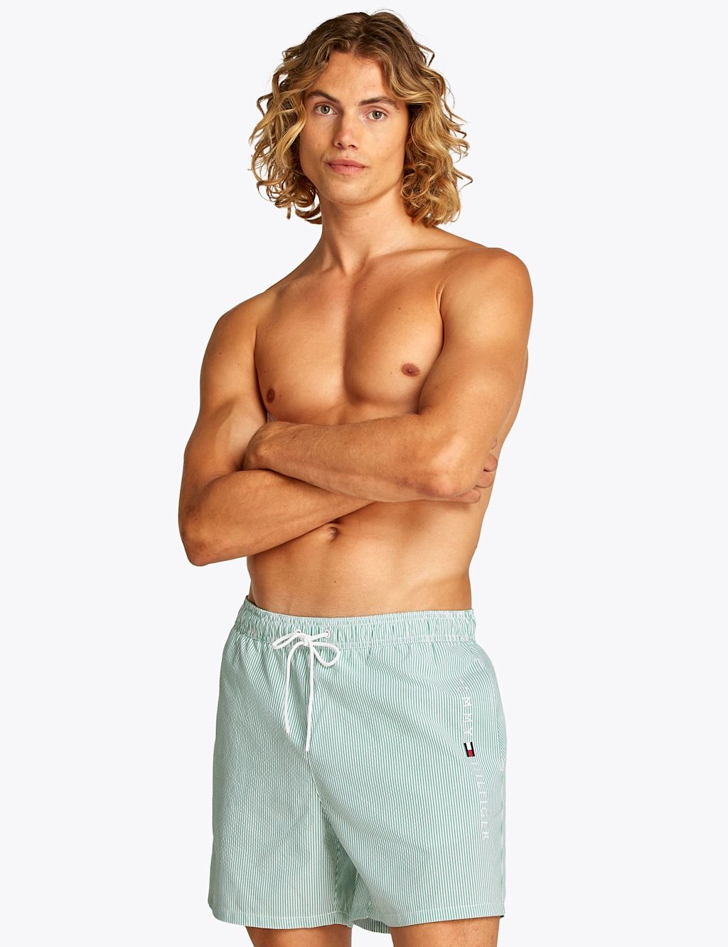 Tommy Hilfiger Original Striped Swim Shorts - Light Green, Light Green