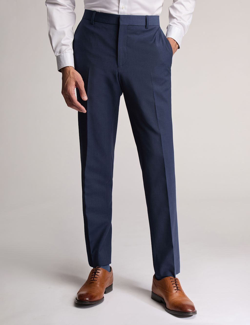 Ted Baker Slim Fit Wool Rich Flat Front Trousers - 30SHT - Blue, Blue