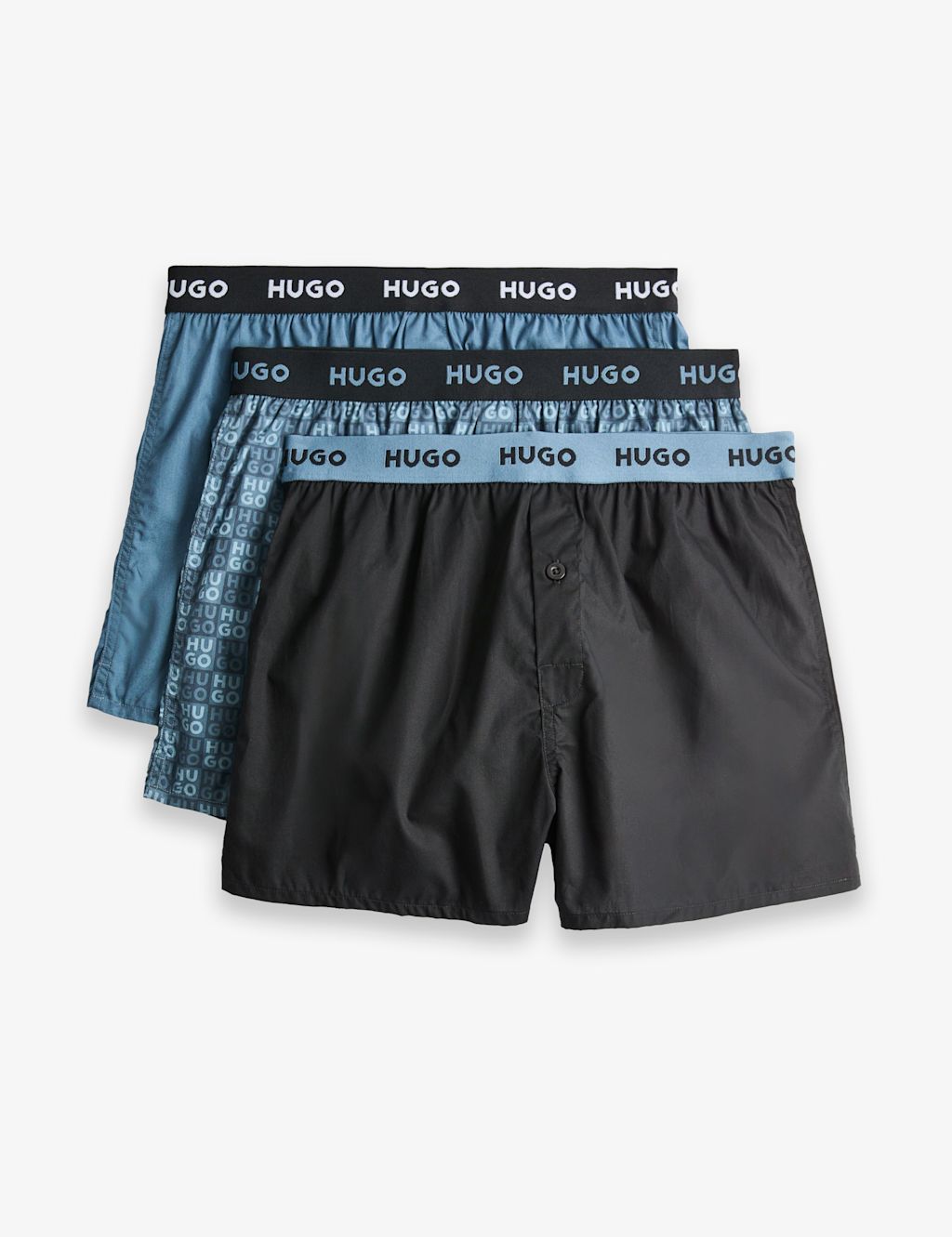 Hugo 3 Pack Pure Cotton Woven Boxers - 2XL - Blue Mix, Blue Mix
