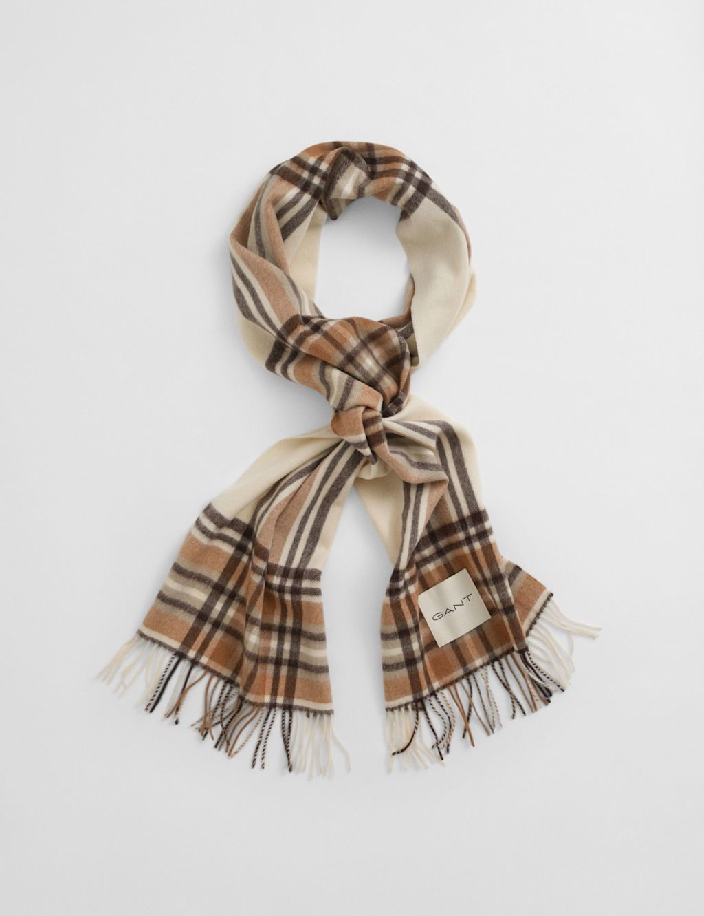 GANT Pure Wool Checked Fringed Scarf - 1SIZE - Cream Mix, Cream Mix