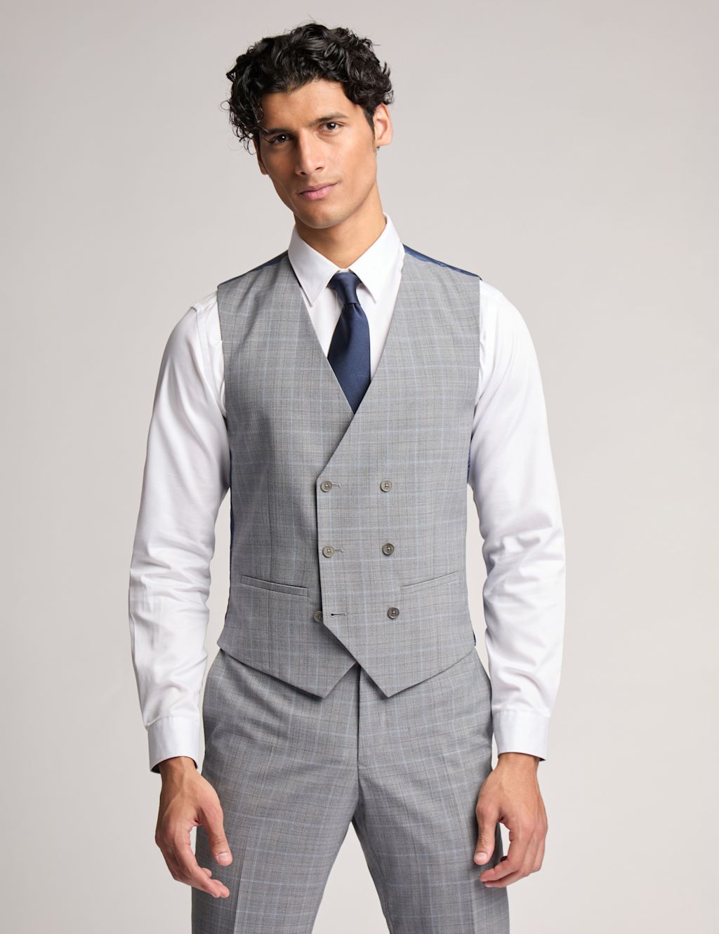 Ted Baker Slim Fit Wool Rich Check Waistcoat - 34REG - Grey Mix, Grey Mix