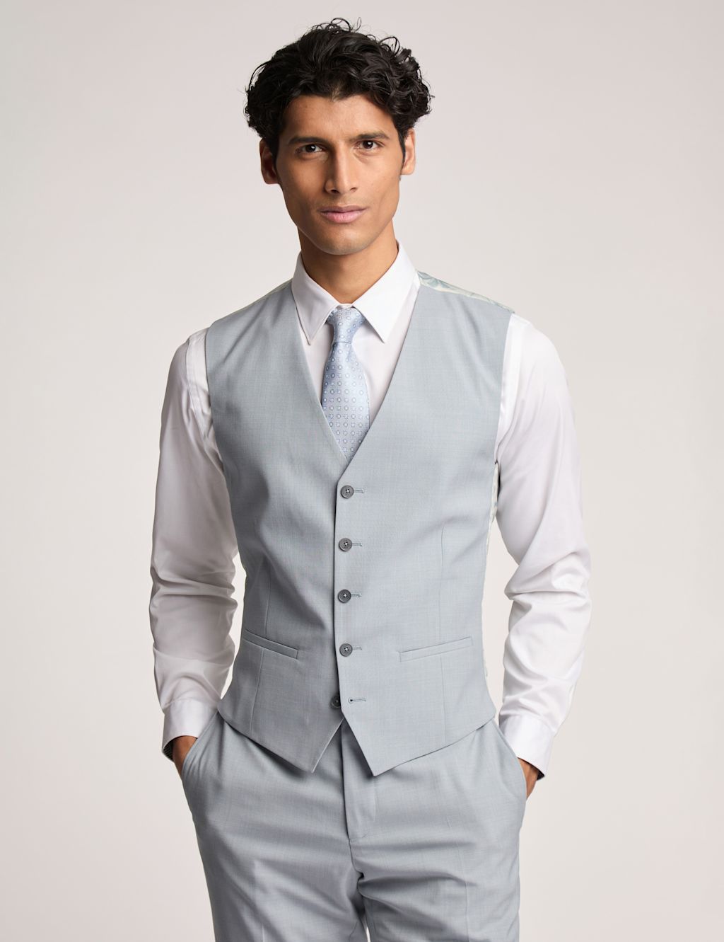 Ted Baker Slim Fit Wool Rich Sharkskin Waistcoat - 36REG - Duck Egg, Duck Egg