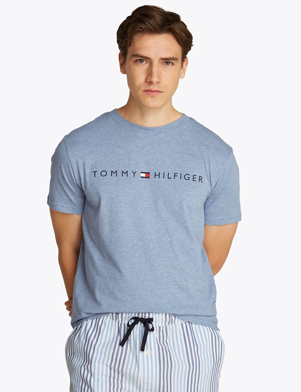 Tommy Hilfiger Original Pure Cotton Logo Pyjama Top - XL - Blue, Blue