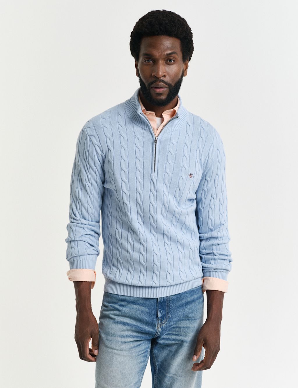 GANT Pure Cotton Cable Knit Half Zip Jumper - XXXL - Blue, Blue