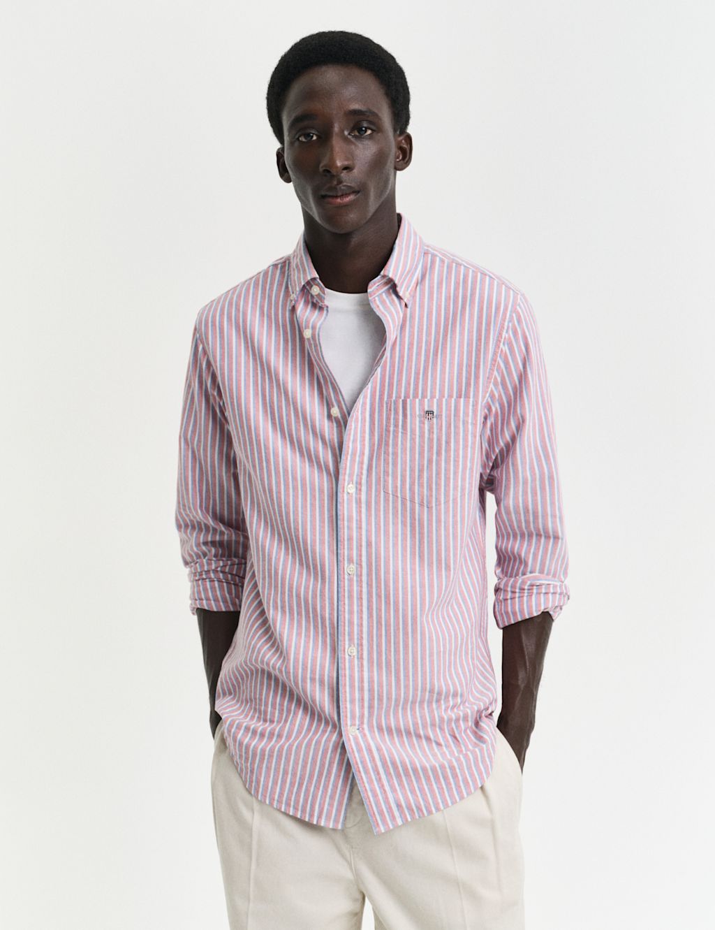 GANT Regular Fit Pure Cotton Striped Shirt - XXXL - Red Mix, Red Mix