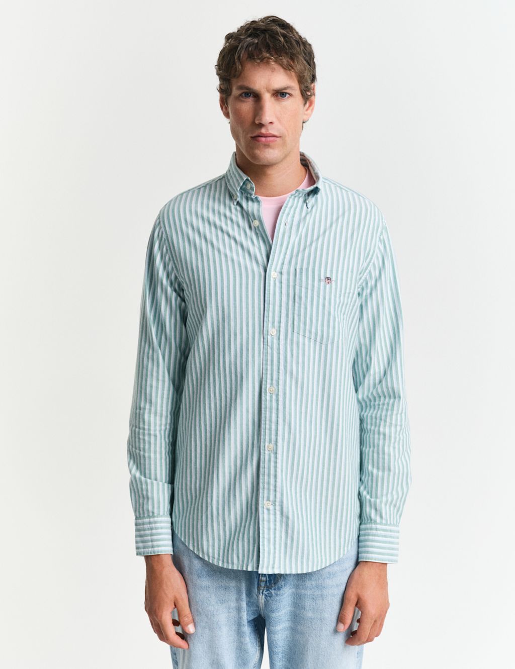 GANT Regular Fit Pure Cotton Striped Shirt - XXXL - Green Mix, Green Mix