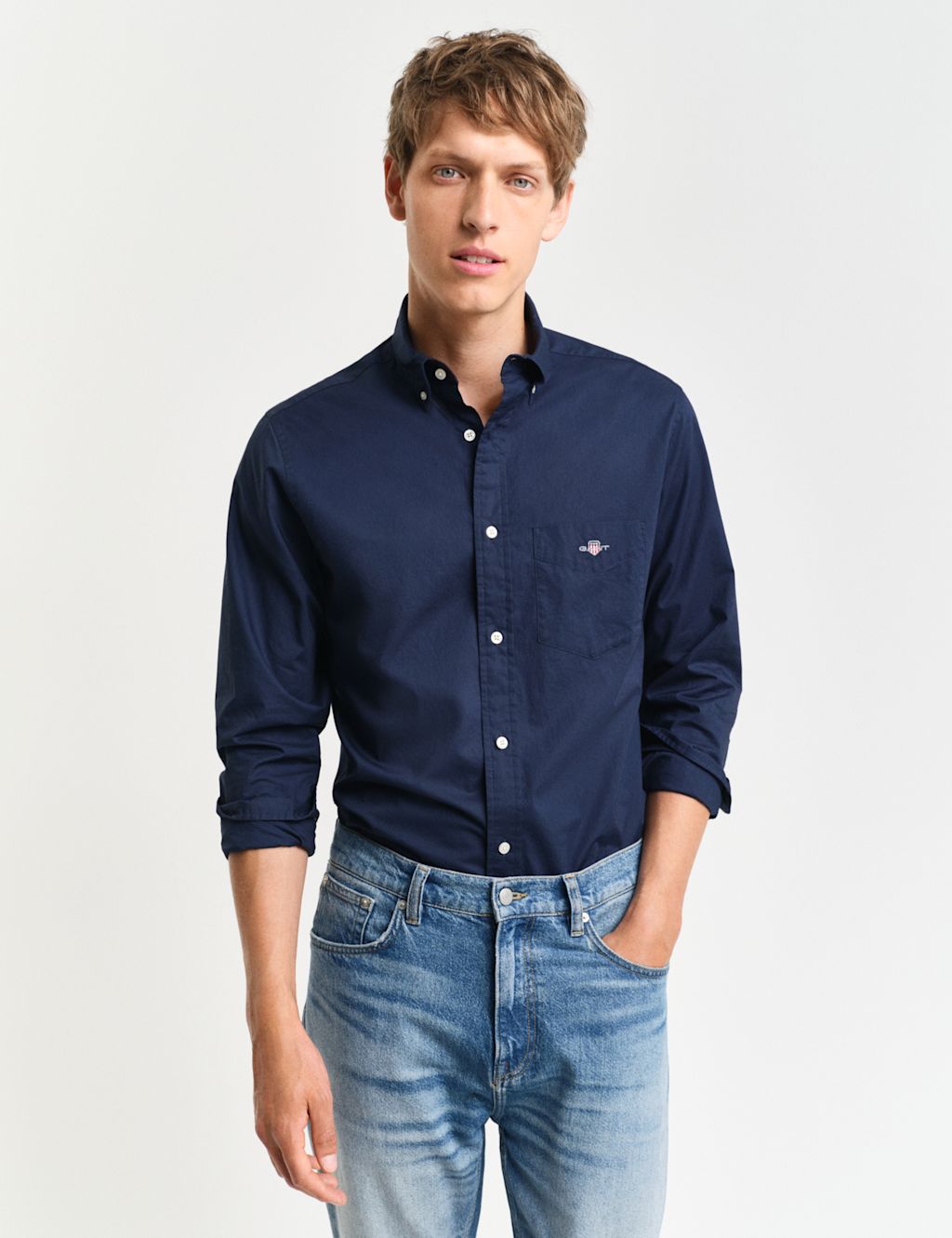 GANT Regular Fit Pure Cotton Oxford Shirt - M - Navy, Navy