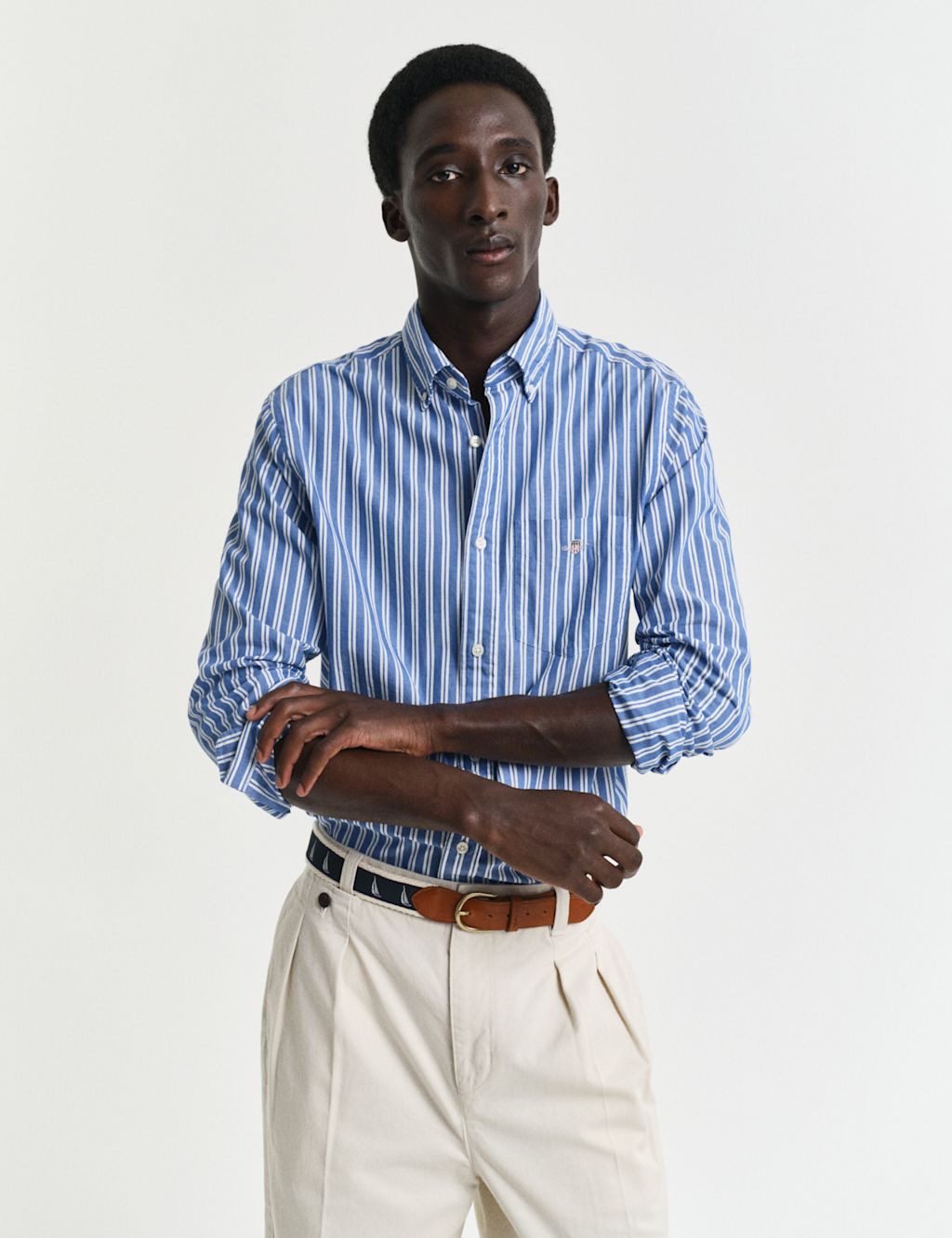GANT Regular Fit Pure Cotton Striped Oxford Shirt - XXXL - Blue Mix, Blue Mix