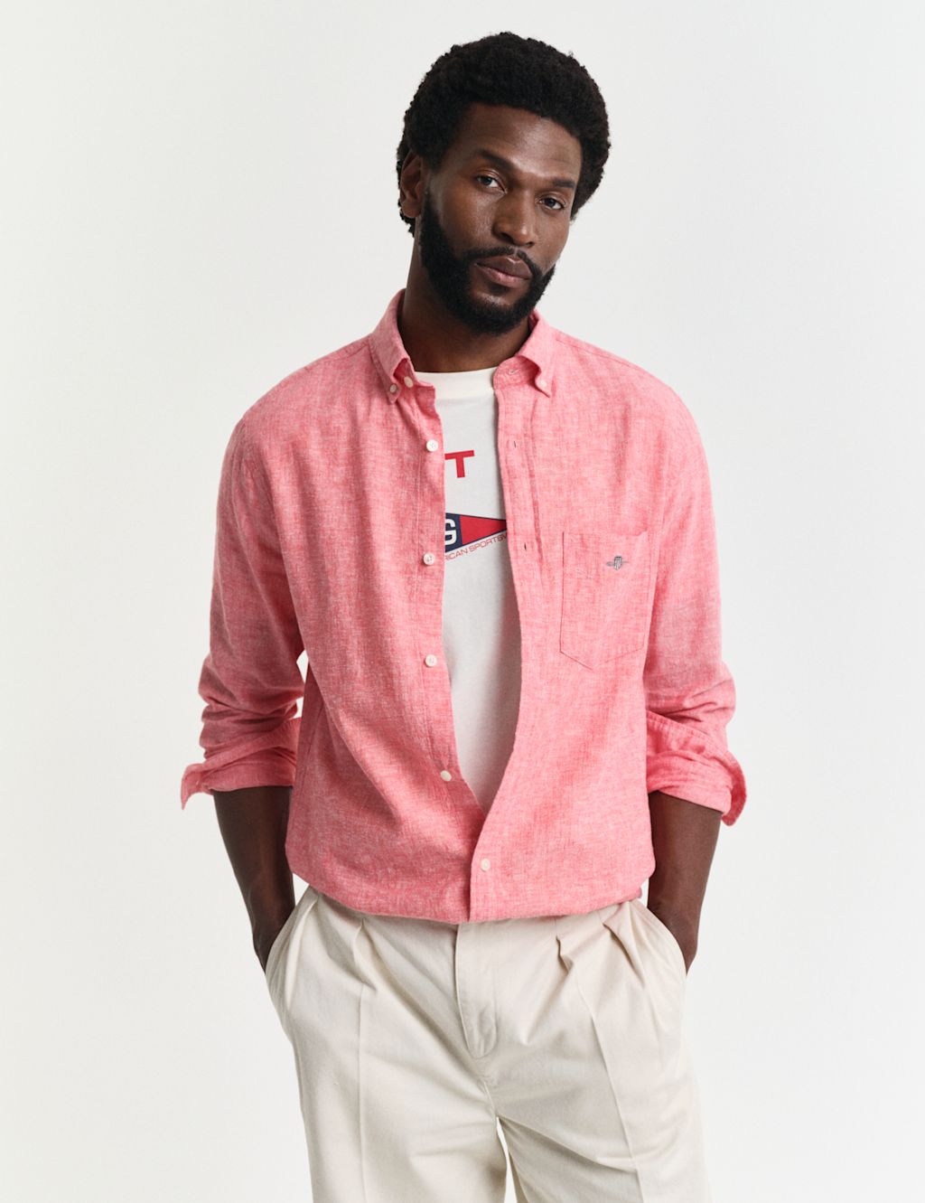 GANT Regular Fit Linen Rich Oxford Shirt - XXXL - Red, Red