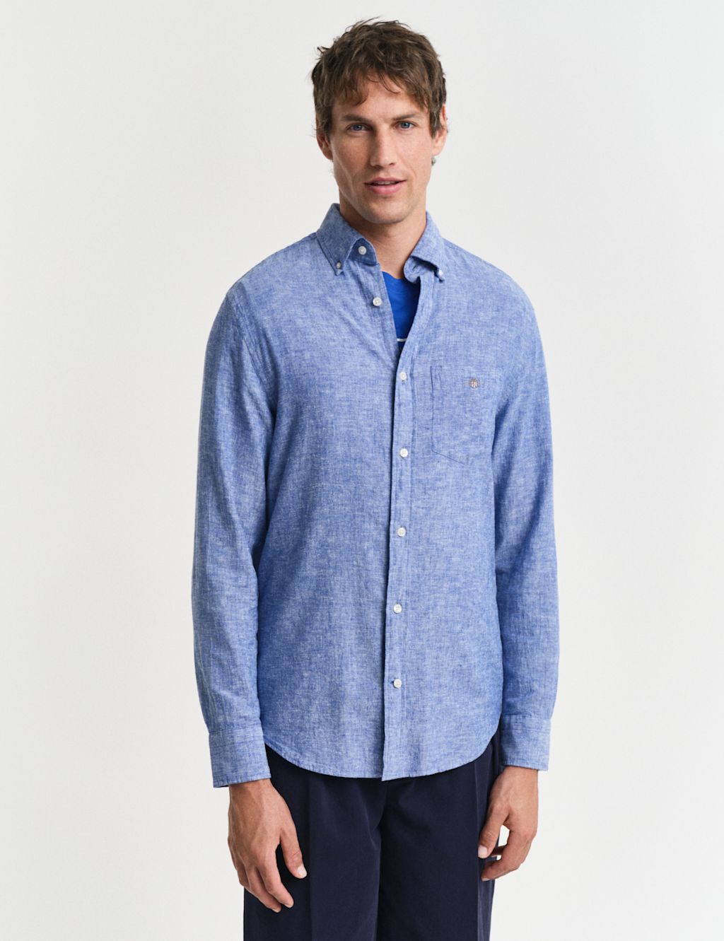 GANT Regular Fit Linen Rich Oxford Shirt - XXXL - Blue, Blue