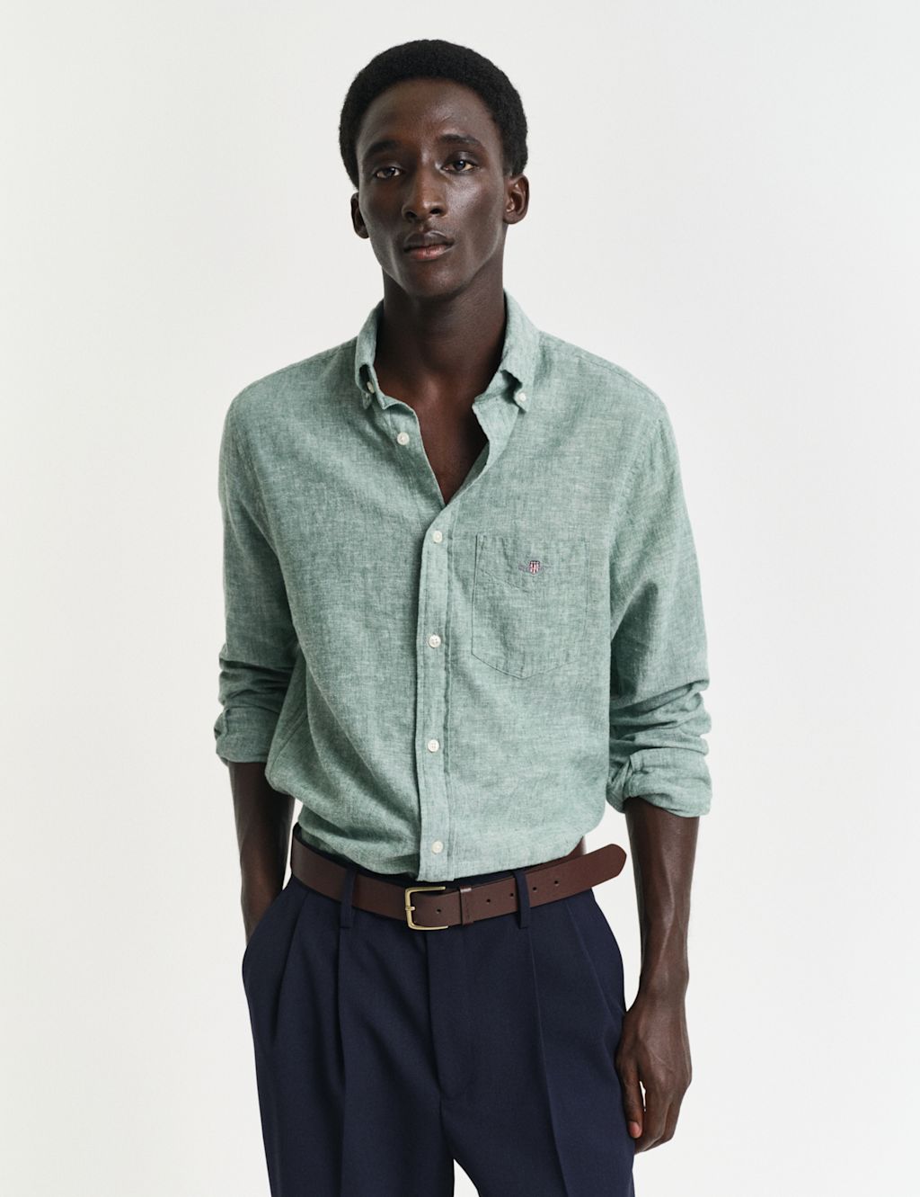 GANT Regular Fit Linen Rich Oxford Shirt - XXXL - Green, Green