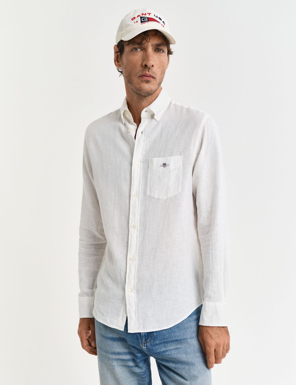 GANT Regular Fit Linen Rich Oxford Shirt - XXXL - White, White