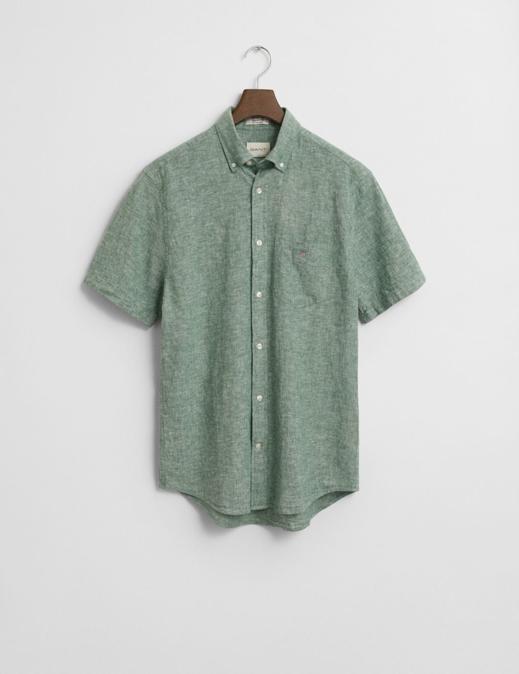 GANT Regular Fit Linen Rich Short Sleeve Shirt - XXXL - Green, Green