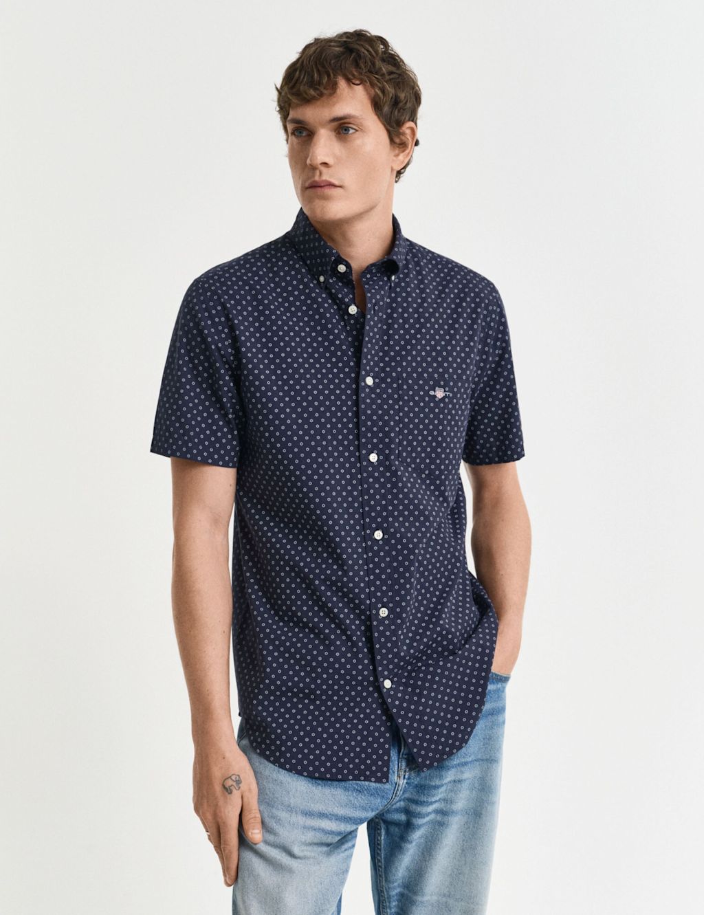 GANT Regular Fit Pure Cotton Printed Shirt - Navy Mix, Navy Mix