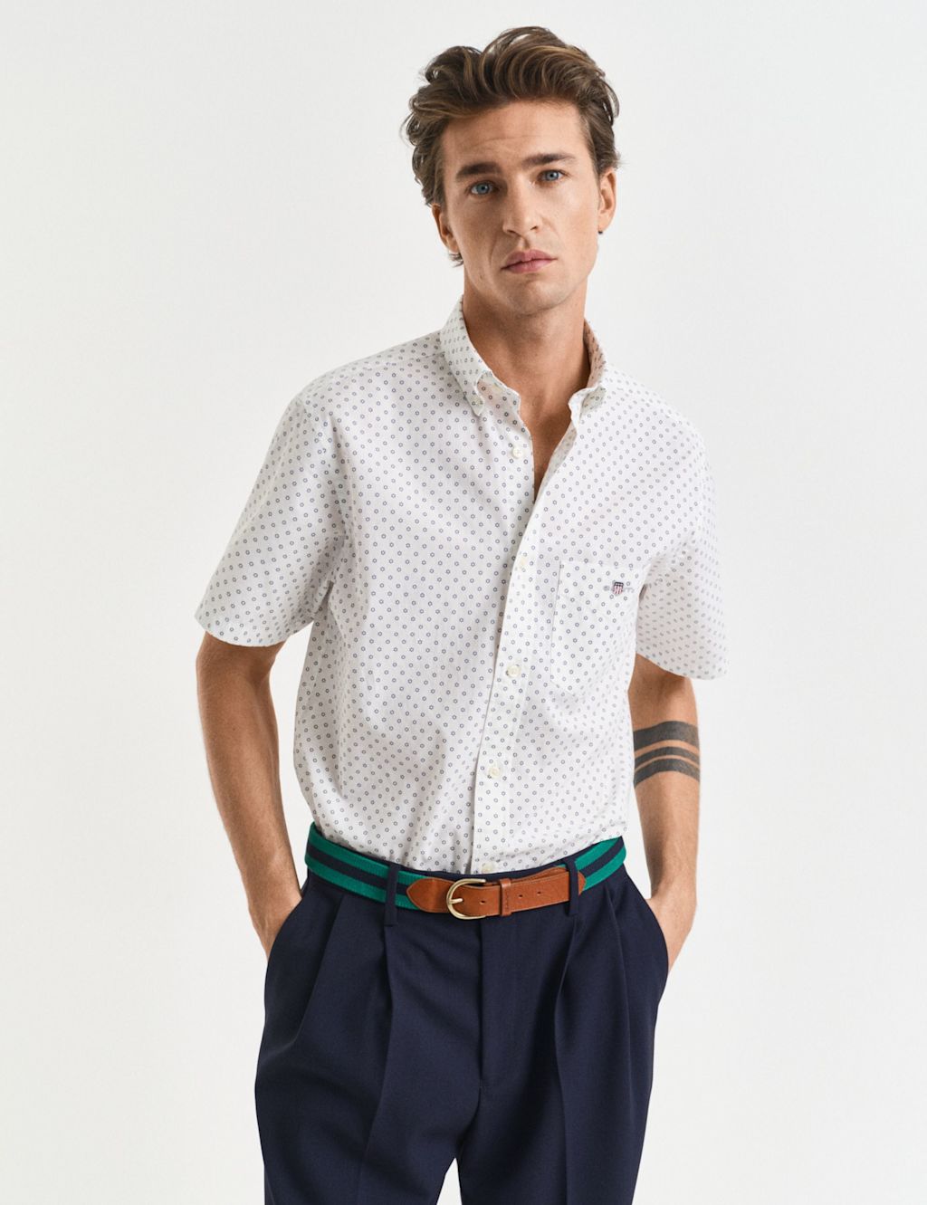 GANT Regular Fit Pure Cotton Printed Shirt - XXXL - White Mix, White Mix