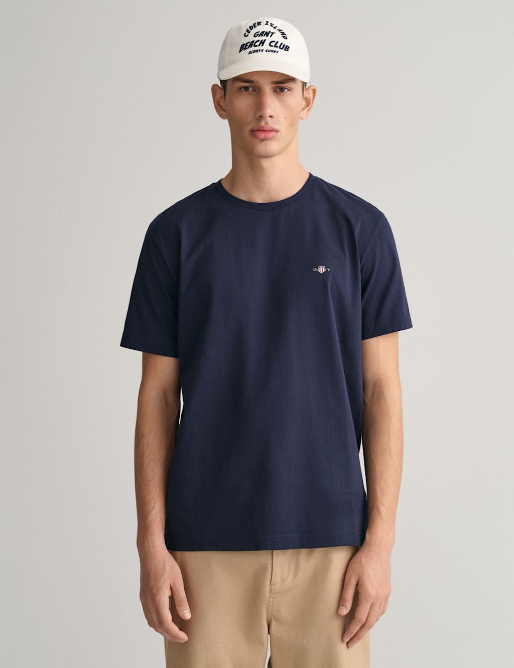 GANT Pure Cotton Crew Neck T-Shirt - L - Navy, Navy