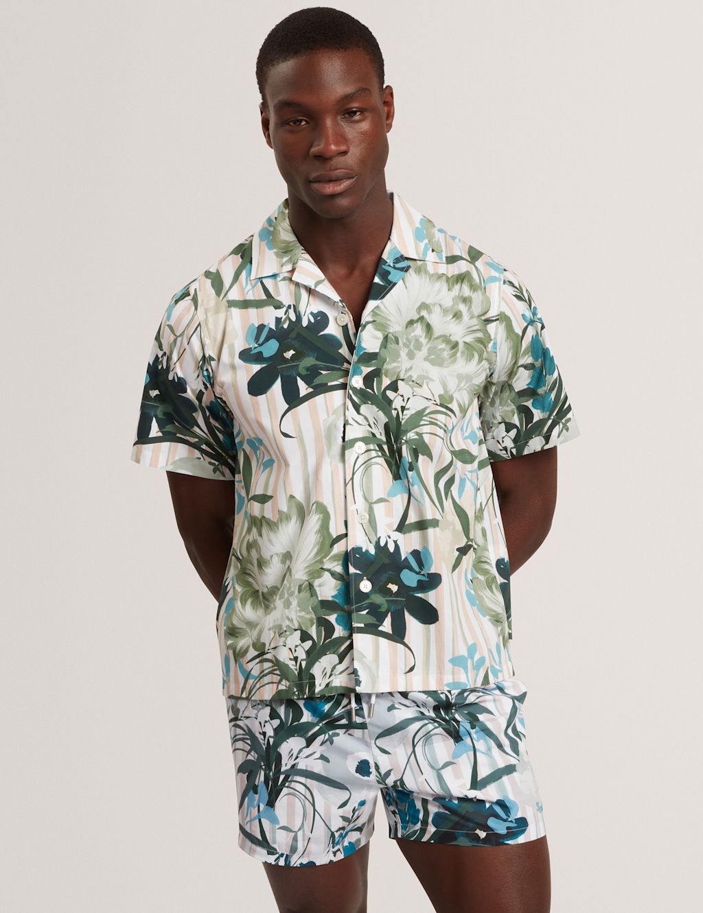 Ted Baker Regular Fit Pure Cotton Short Sleeve Shirt - XS - White Mix, White Mix