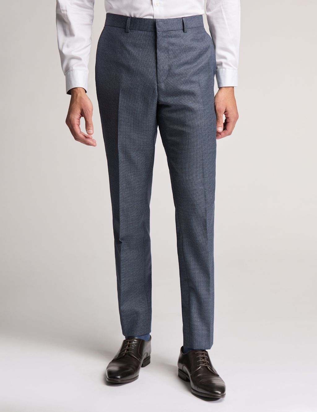 Ted Baker Slim Fit Wool Rich Textured Puppytooth Trousers - 32LNG - Navy, Navy