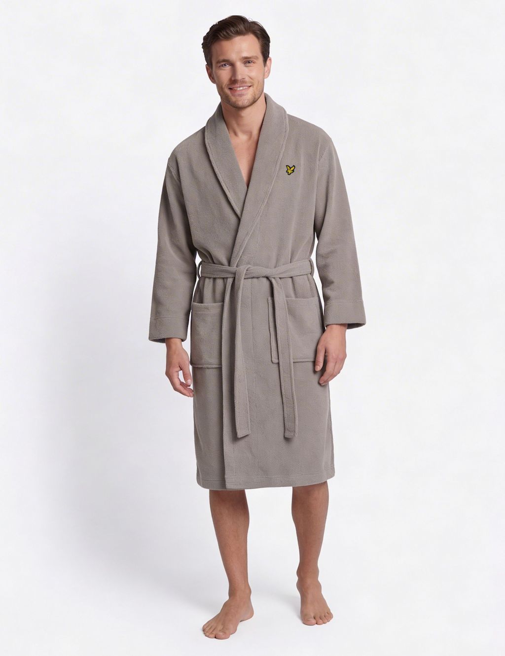 Lyle & Scott Cotton Blend Towelling Dressing Gown - M - Taupe, Taupe