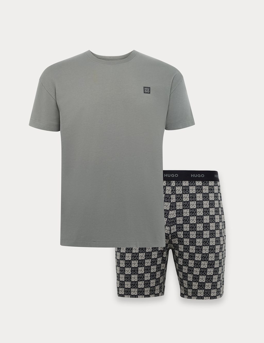 Hugo Cotton Rich Stretch Logo Print Pyjama Set - 2XL - Green, Green