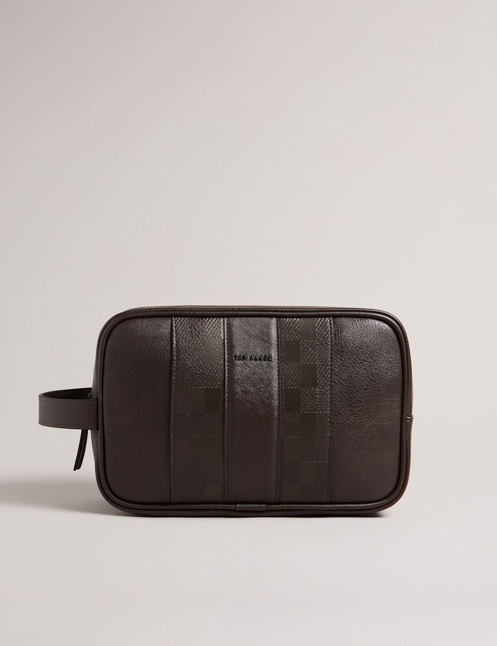 Ted Baker Checked Pebble Grain Washbag - 1SIZE - Brown, Brown