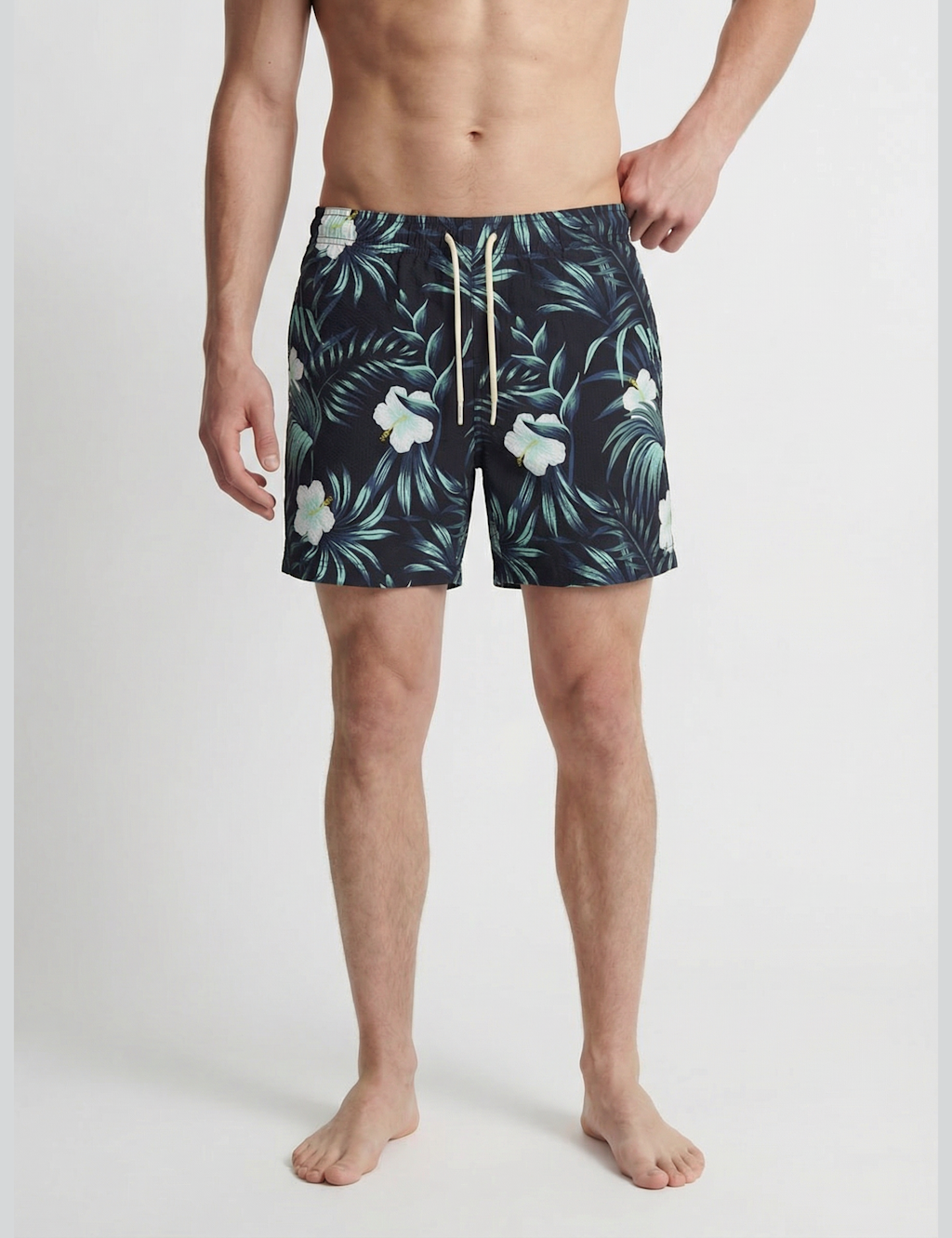 JACK & JONES Floral Seersucker Swimming Shorts - S - Black, Black