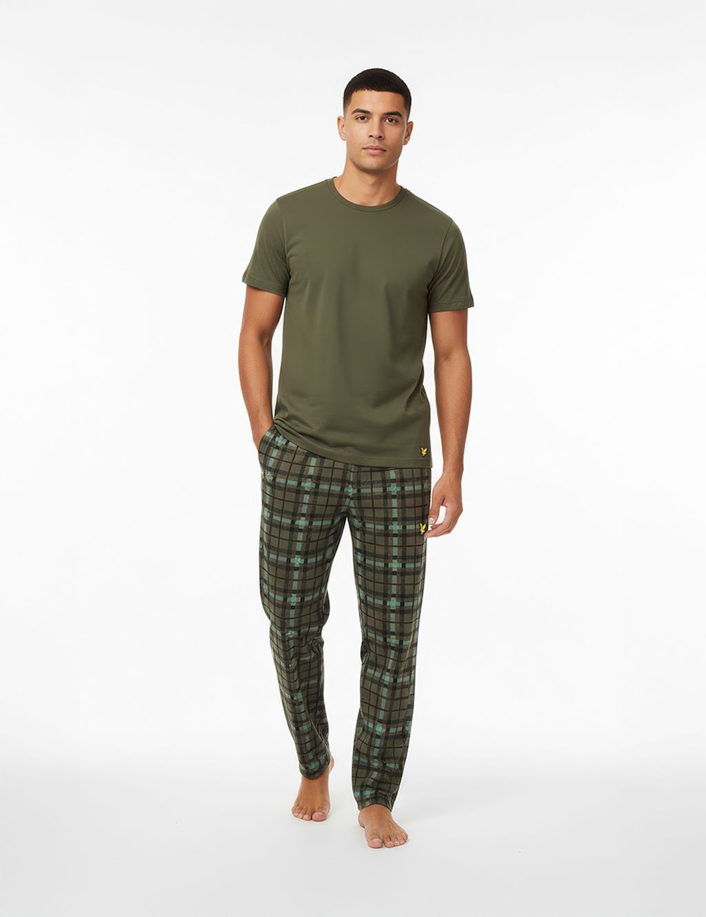 Lyle & Scott Cotton Rich Checked Loungewear Set - Khaki Mix, Khaki Mix