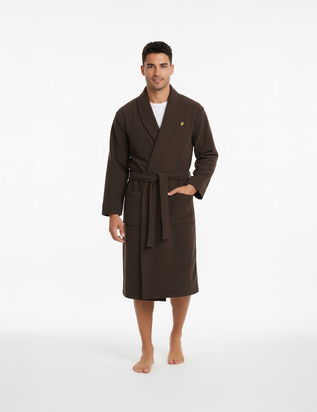 Lyle & Scott Cotton Blend Dressing Gown - L - Brown, Brown