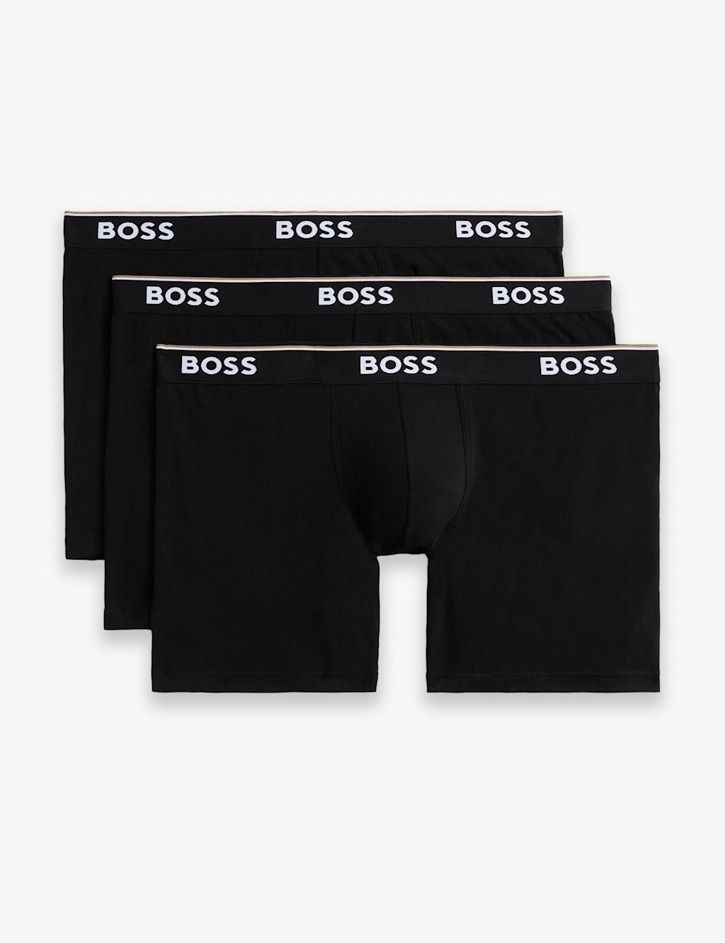 Boss 3 Pack Power Cotton Rich Logo Long Boxer Briefs - 2XL - Black, Black