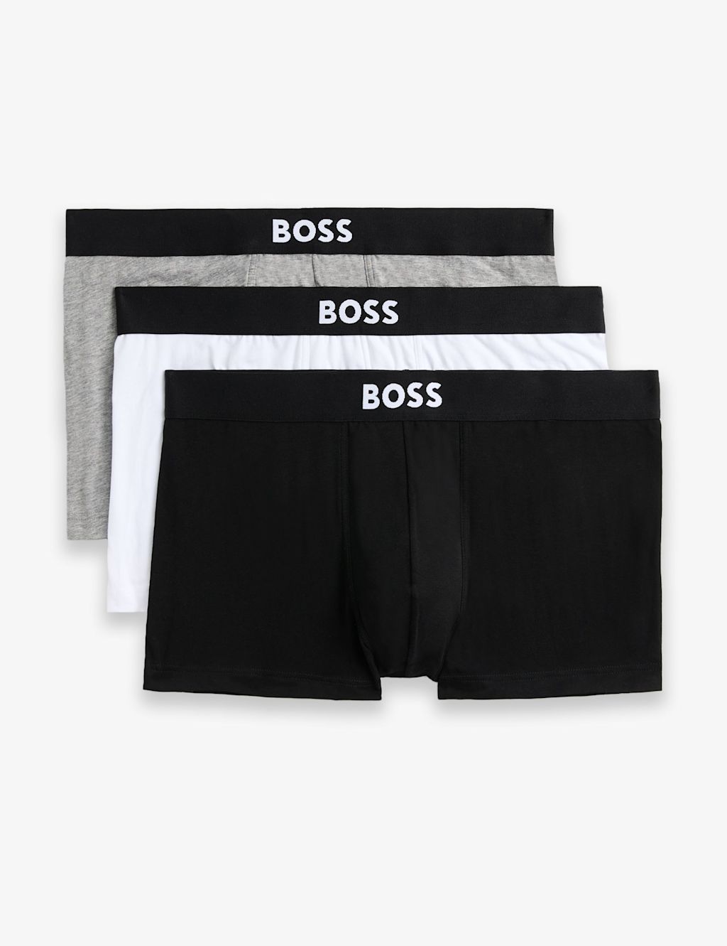 3 Pack Cotton Rich Boss One Logo Trunks - M - White Mix, White Mix