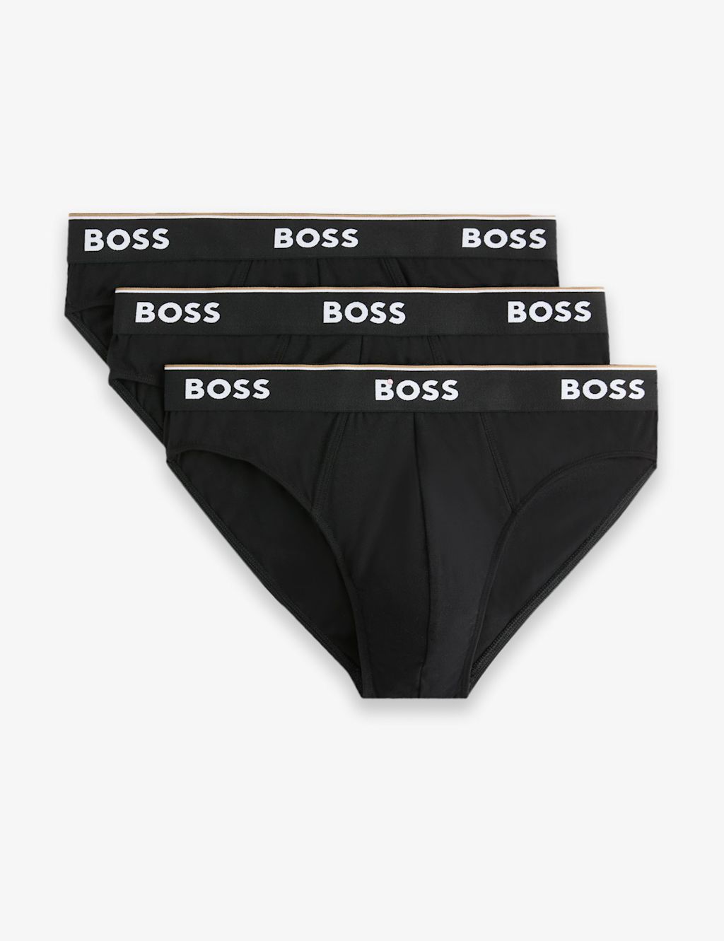 Boss 3 Pack Power Cotton Rich Logo Waistband Briefs - M - Black, Black