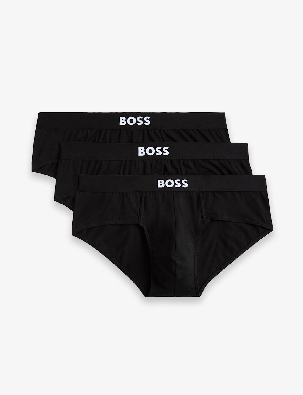 Boss 3 Pack Cotton Rich Logo Waistband Briefs - M - Black, Black
