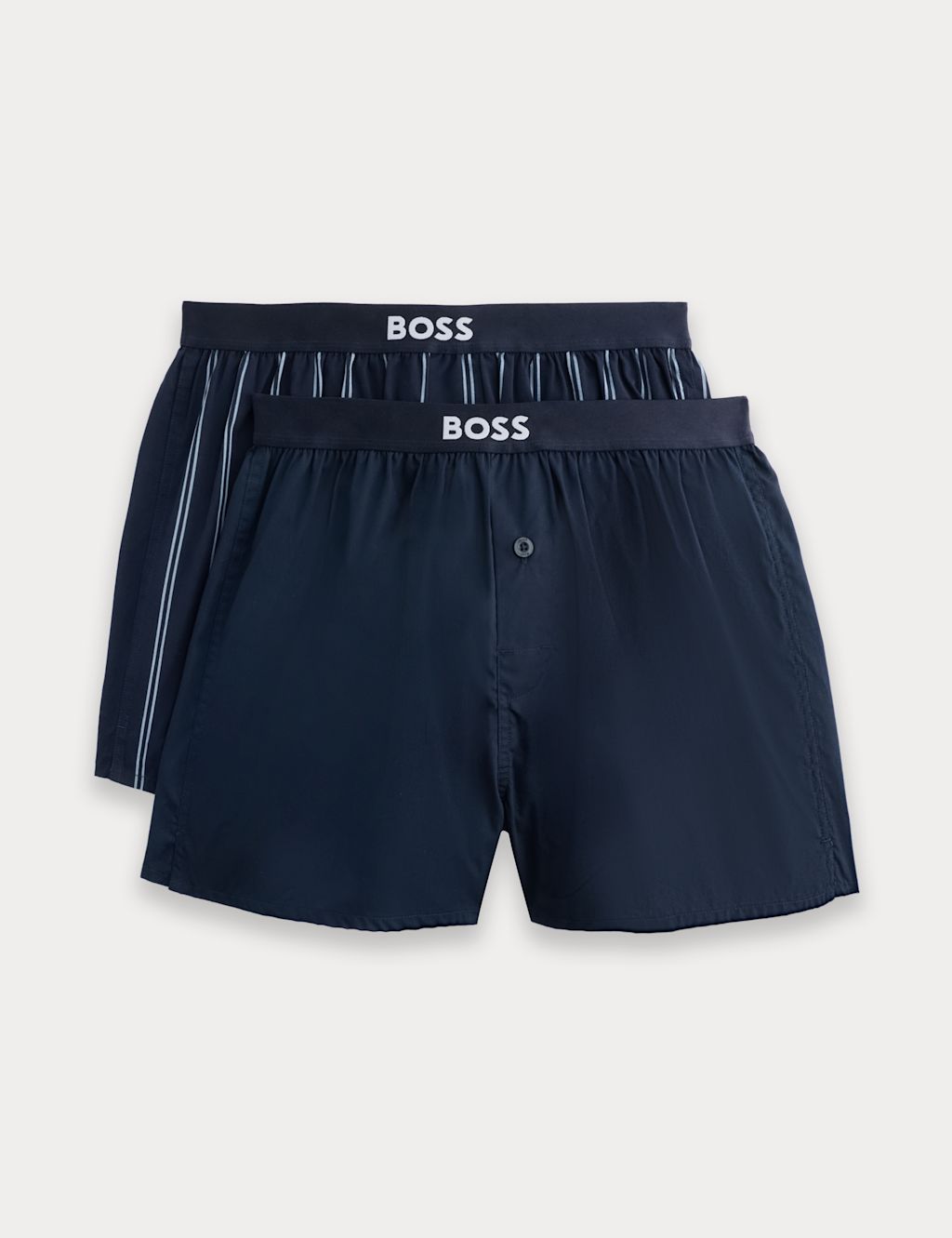 Boss 2 Pack Pure Cotton Striped & Plain Boxers - 2XL - Navy, Navy
