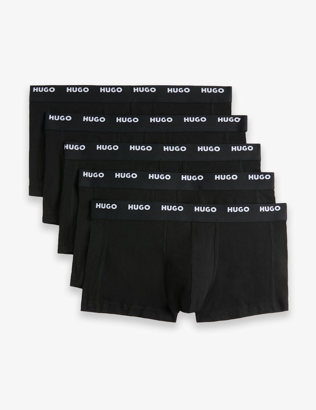 Hugo 5 Pack Cotton Rich Logo Waistband Trunks - 2XL - Black, Black