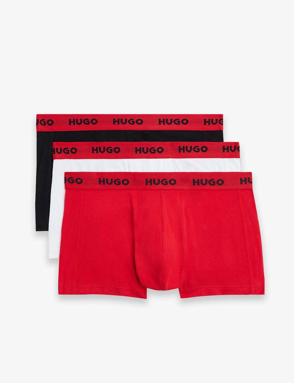 Hugo 3 Pack Cotton Rich Logo Waistband Trunks - L - Red Mix, Red Mix