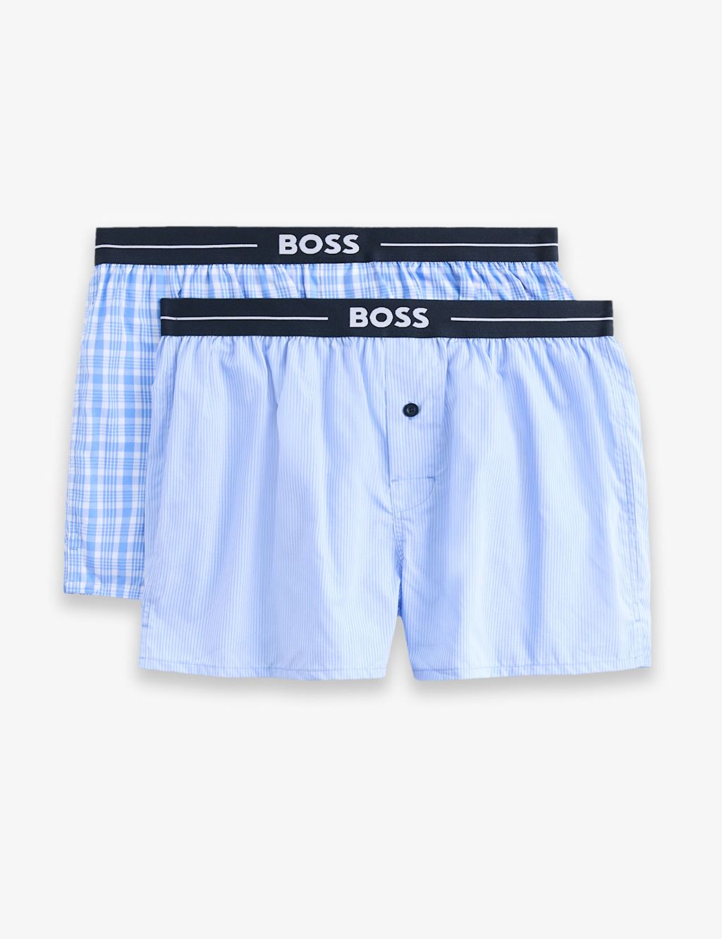 Boss 2 Pack Pure Cotton Plain Checked Boxers - 2XL - Blue Mix, Blue Mix