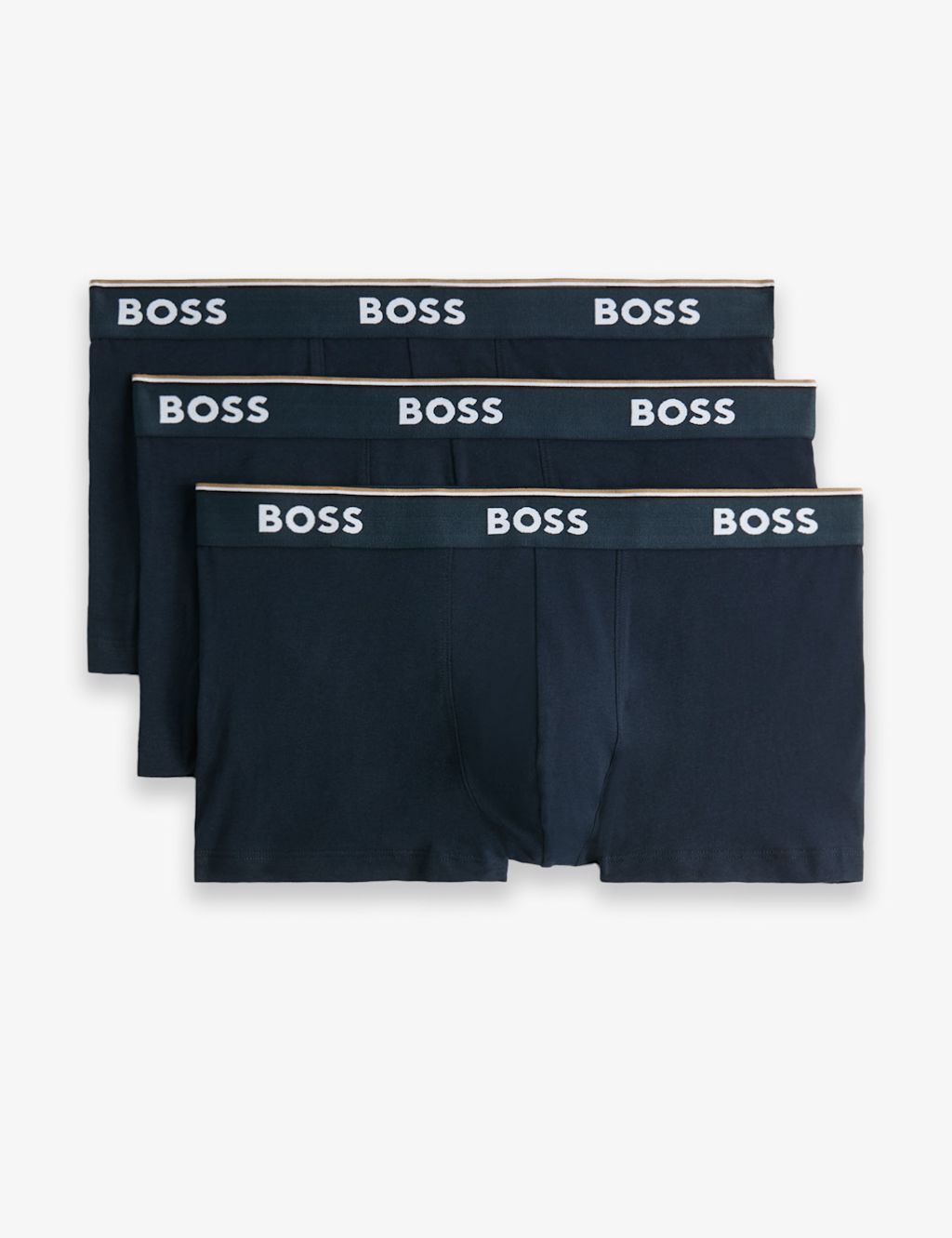 Boss 3 Pack Power Cotton Rich Logo Waistband Trunks - 2XL - Navy, Navy