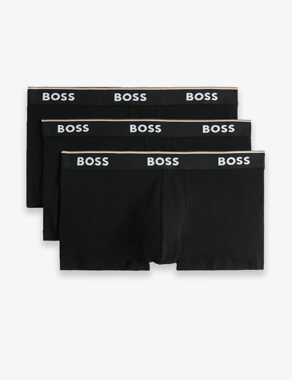 Boss 3 Pack Power Cotton Rich Logo Waistband Trunks - 2XL - Black, Black