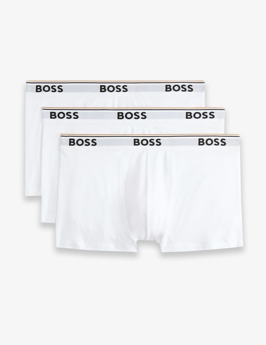 Boss 3 Pack Power Cotton Rich Logo Waistband Trunks - 2XL - White, White