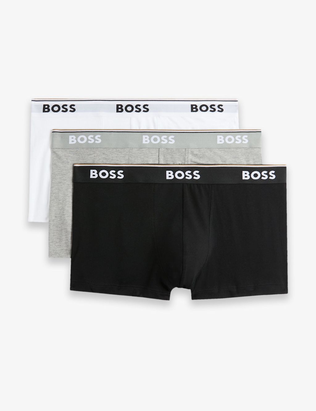 Boss 3 Pack Power Cotton Rich Logo Waistband Trunks - 2XL - White/Black, White/Black