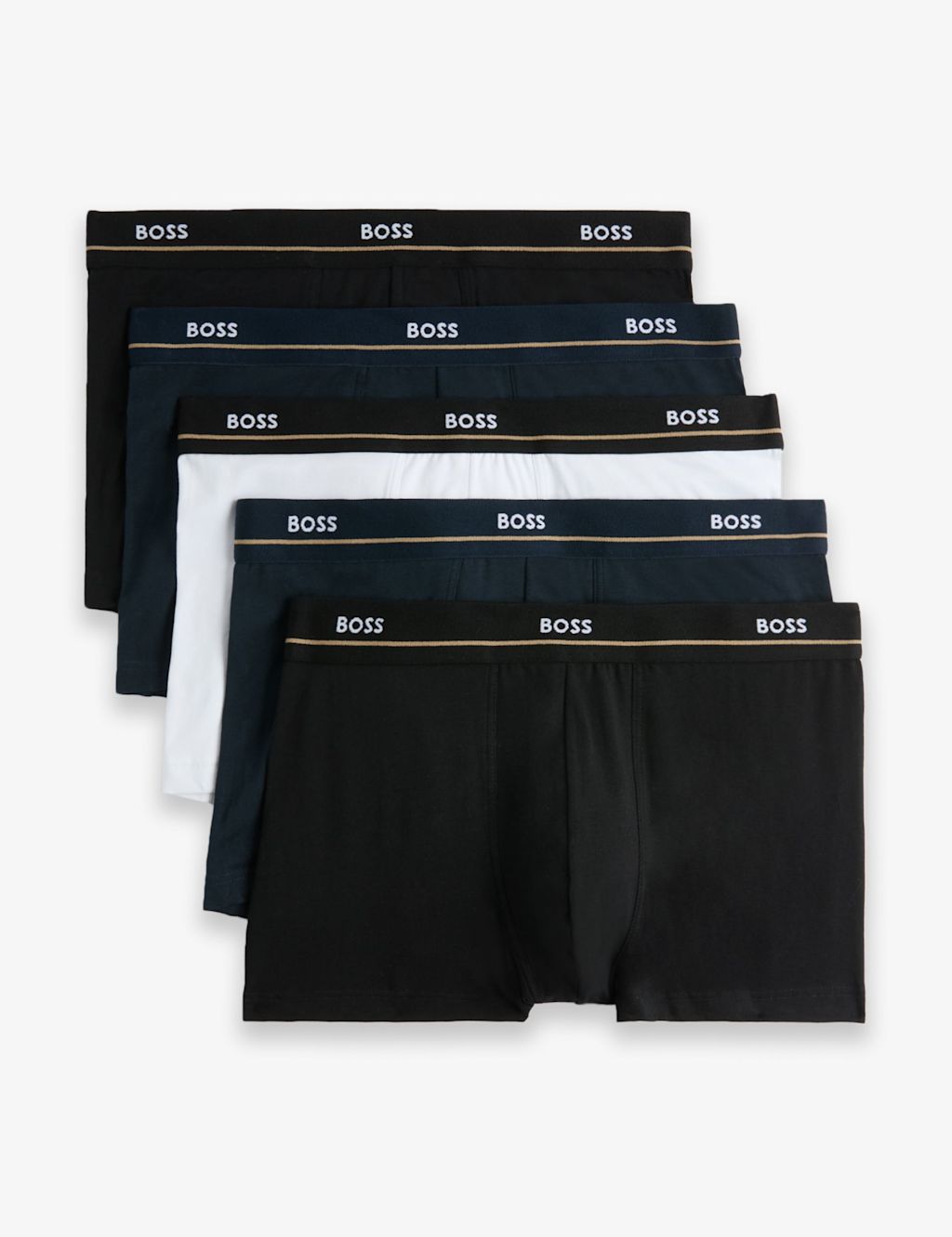 Boss 5 Pack Cotton Rich Trunks - M - Blue Mix, Blue Mix