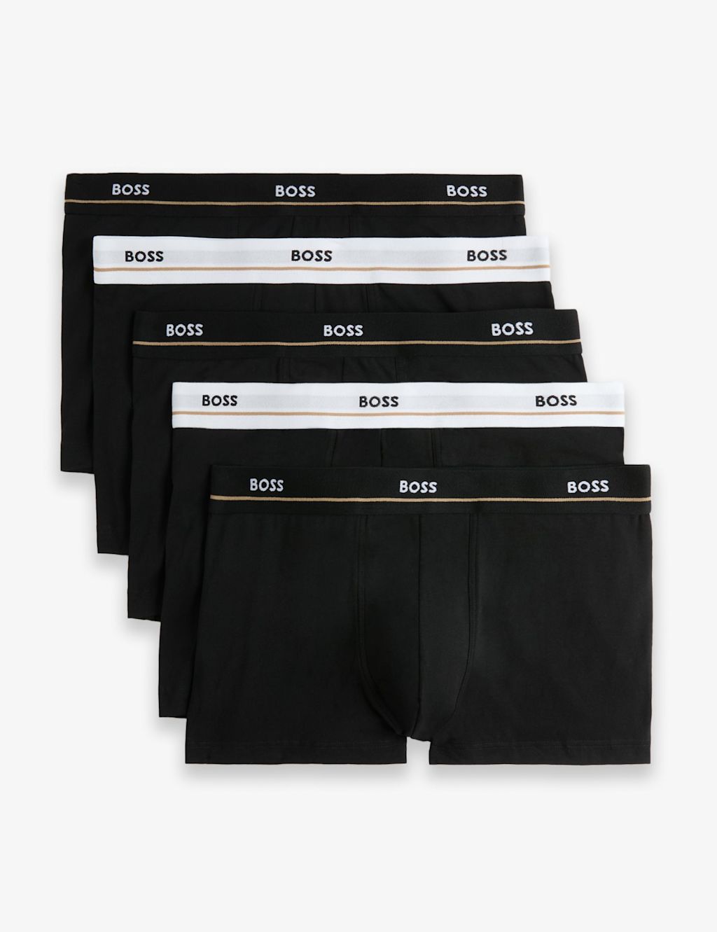 Boss 5 Pack Cotton Rich Trunks - M - Black, Black
