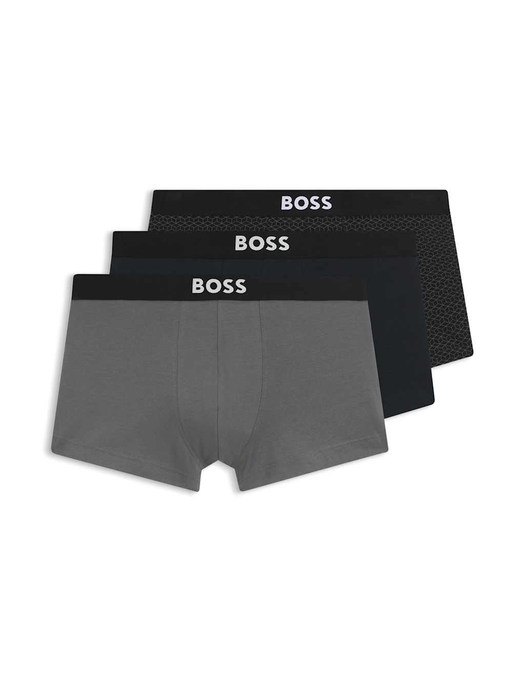 Boss 3 Pack Cotton Rich Trunks - 2XL - Grey Mix, Grey Mix