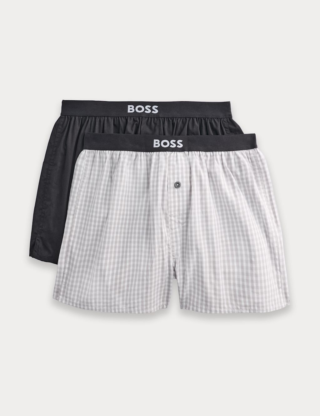 Boss 2 Pack Pure Cotton Checked & Plain Boxers - 2XL - Black Mix, Black Mix