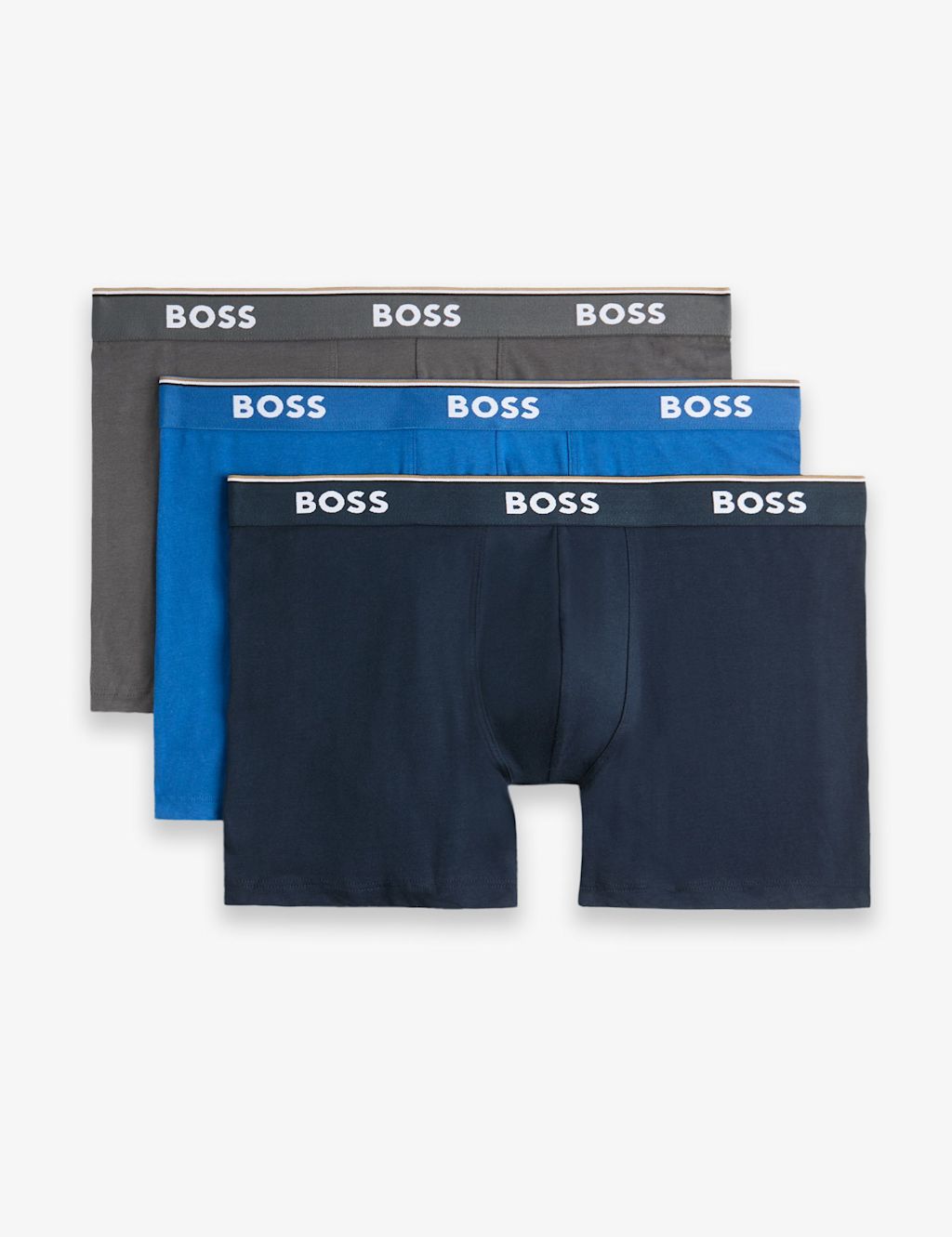 Boss 3 Pack Power Cotton Rich Logo Boxer Briefs - 2XL - Blue Mix, Blue Mix